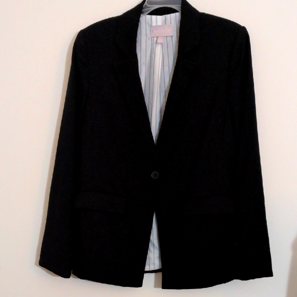 Chelsea 28 by Nordstrom Black Jacket Pnstriped Lining 2 Front Pockets One Button